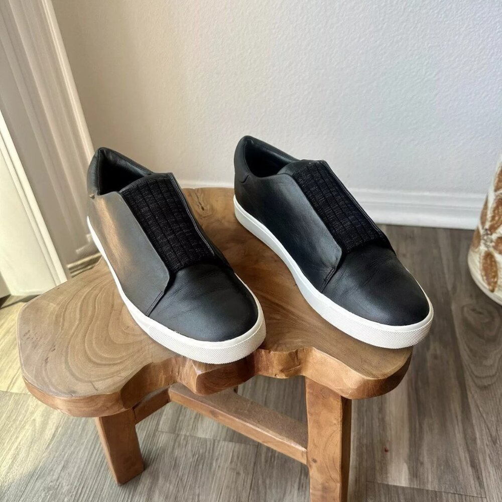Vince Black Leather Stretch Slip On Sneakers Cantera Shoes Womens Size 9.5